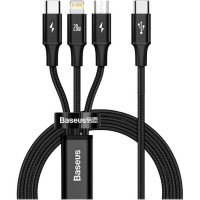 Кабель Baseus Rapid Series 3-in-1 Fast Charging Data Cable Type-C to C+L+M PD 20W 1.5m Black