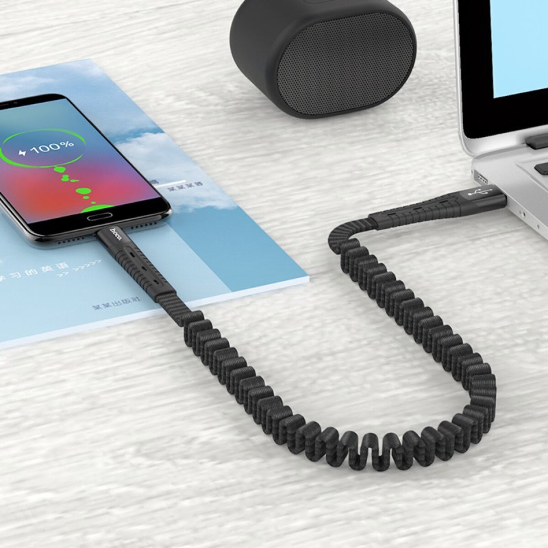 Кабель HOCO U78 USB to Micro 2.4A, 0.8-1.2m, nylon, TPE connectors, elastic, Black