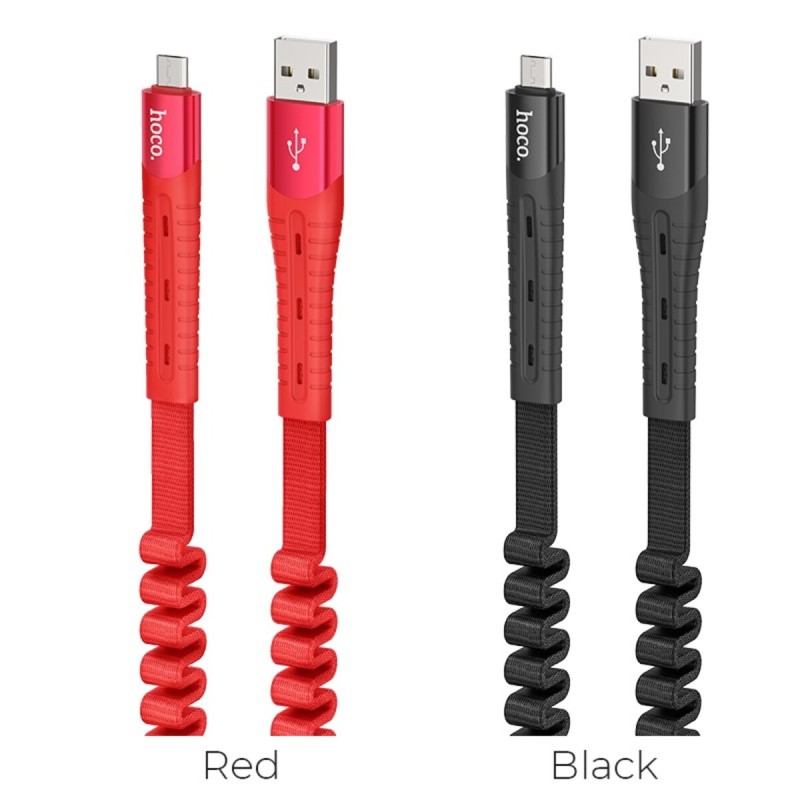 Кабель HOCO U78 USB to Micro 2.4A, 0.8-1.2m, nylon, TPE connectors, elastic, Black