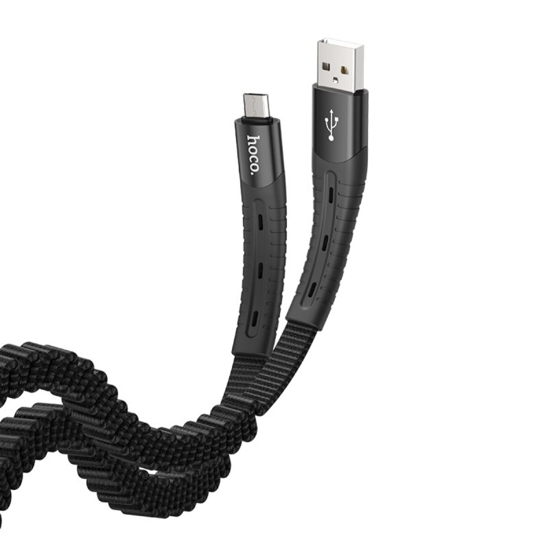 Кабель HOCO U78 USB to Micro 2.4A, 0.8-1.2m, nylon, TPE connectors, elastic, Black