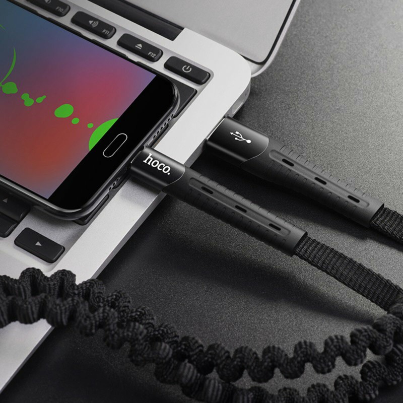 Кабель HOCO U78 USB to Micro 2.4A, 0.8-1.2m, nylon, TPE connectors, elastic, Black