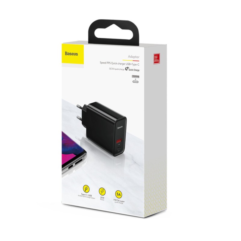 Мережевий зарядний пристрій Baseus Speed PPS Quick charger C+U 30W EU Black
