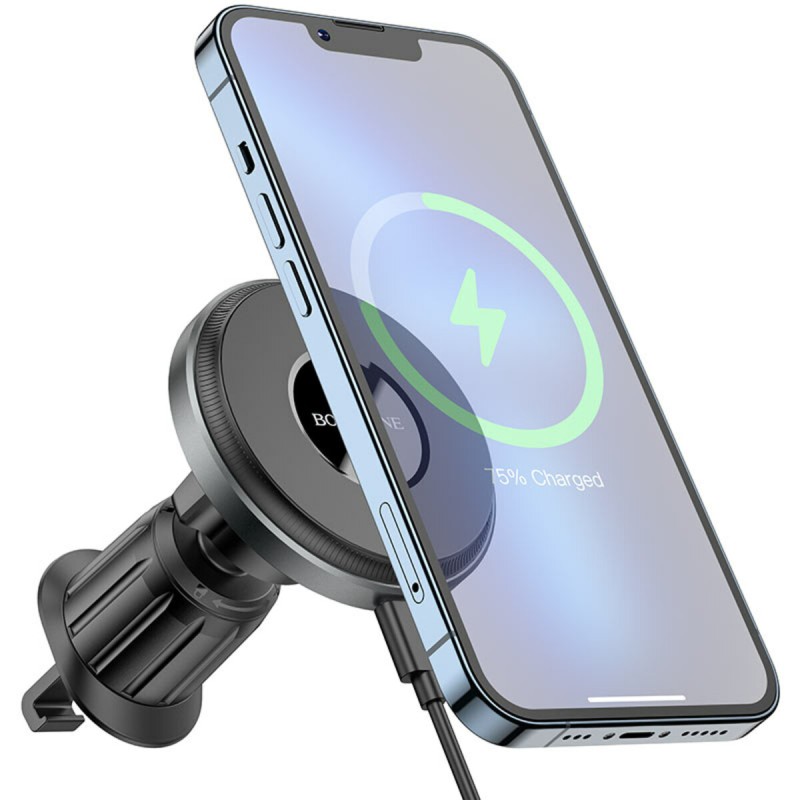 Тримач для мобiльного з БЗП BOROFONE BH202 Seaside magnetic wireless fast charging car holder